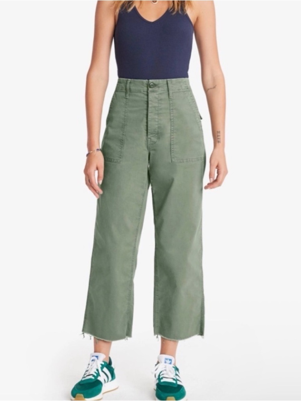 MOTHER Green High-Rise patch pocket private ankle Roger that Utility Pants